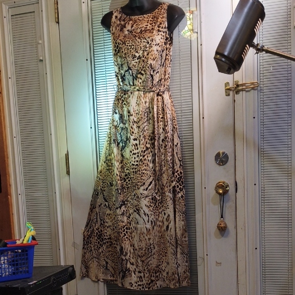 Chico's Cream and Brown Sleeveless Maxi Dress